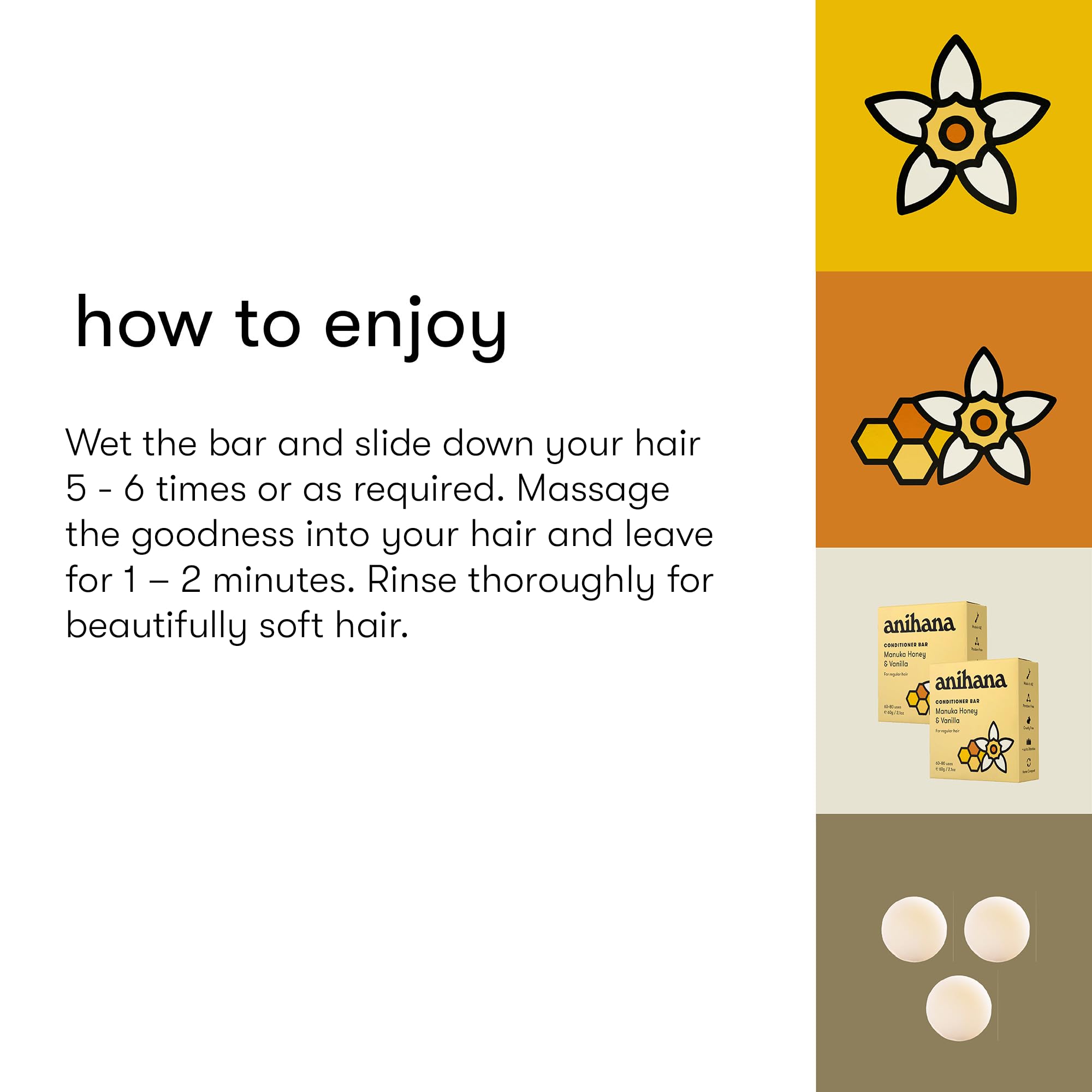 ANIHANA hair with conditioner bar close-up reveals a lightweight, residue-free feel.