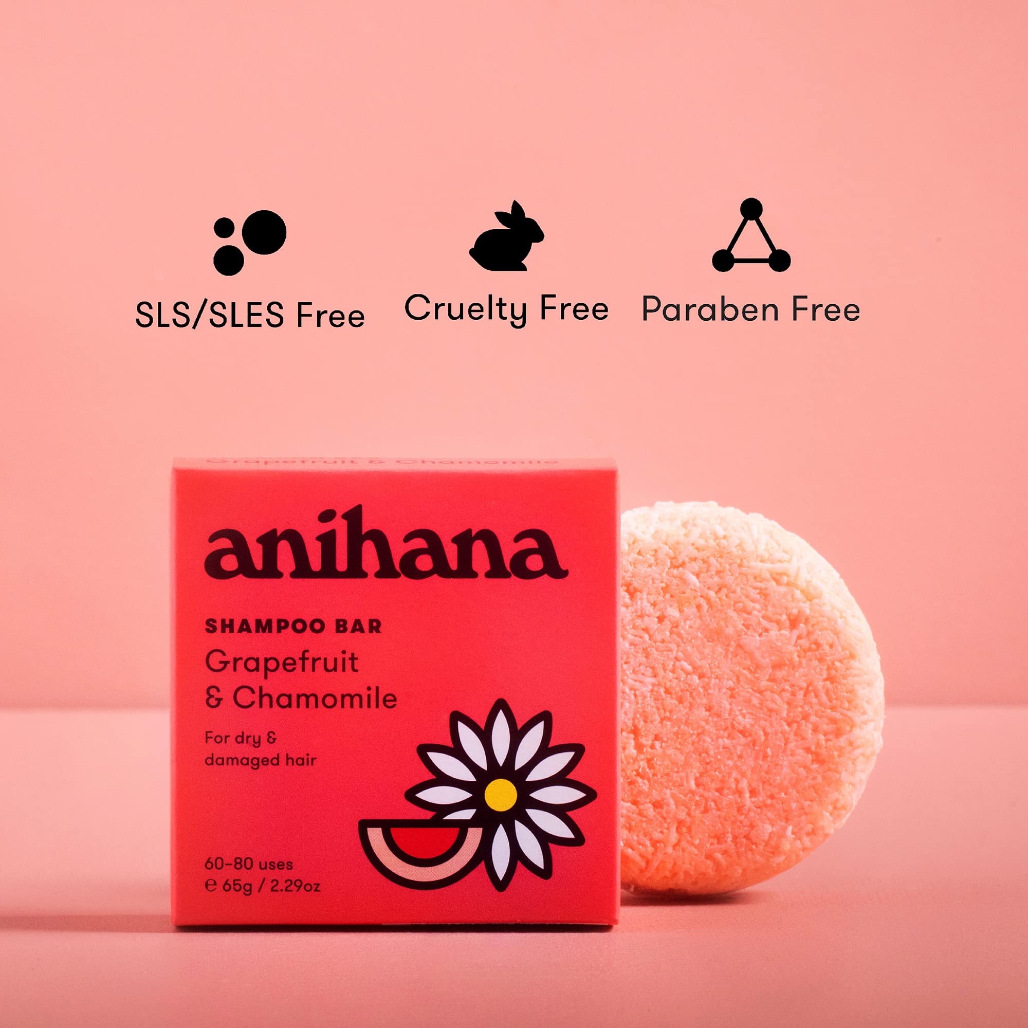 ANIHANA shampoo bar in hand highlights compact, eco-friendly packaging.
