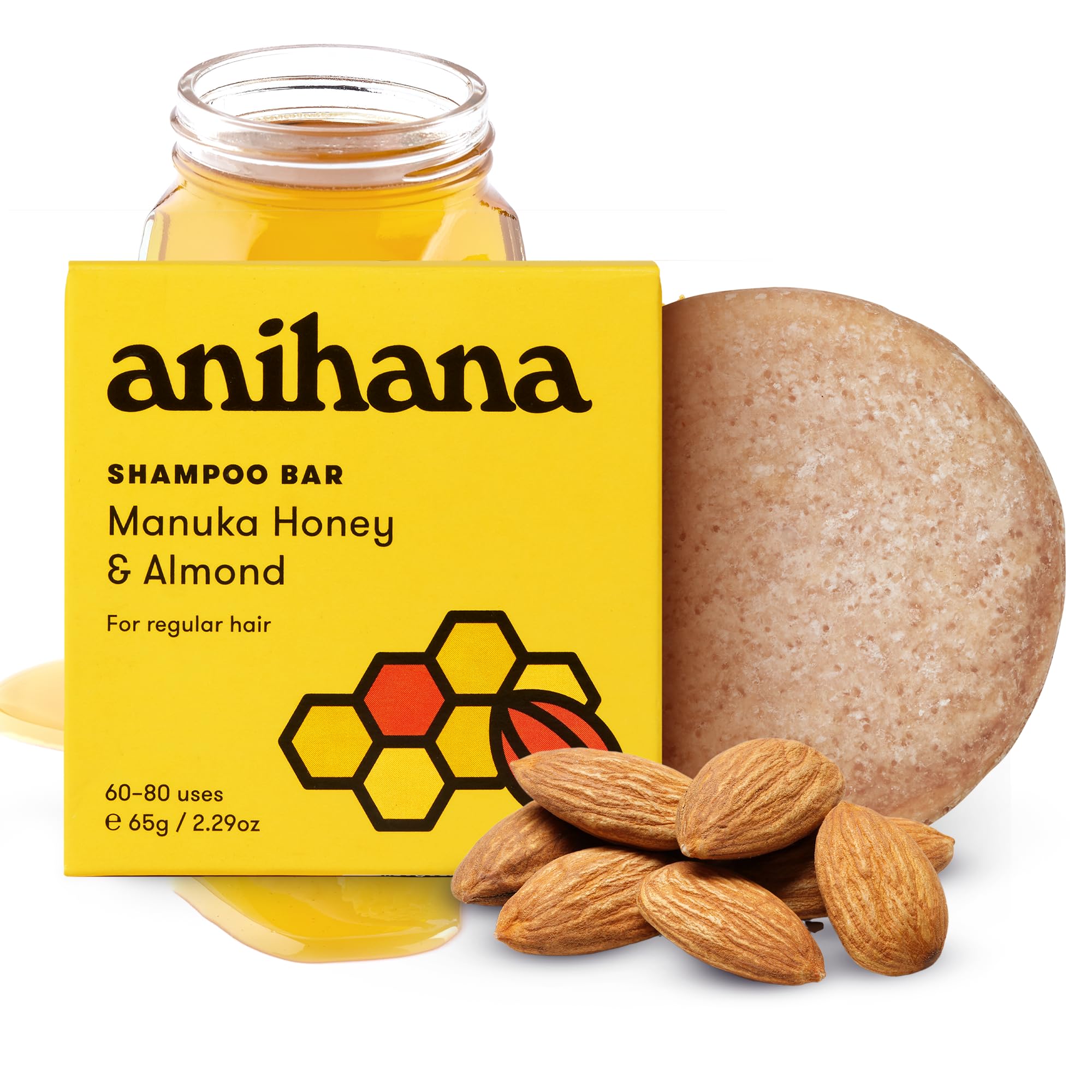 ANIHANA shampoo bar for regular hair with Manuka honey and almond for a refreshing cleanse