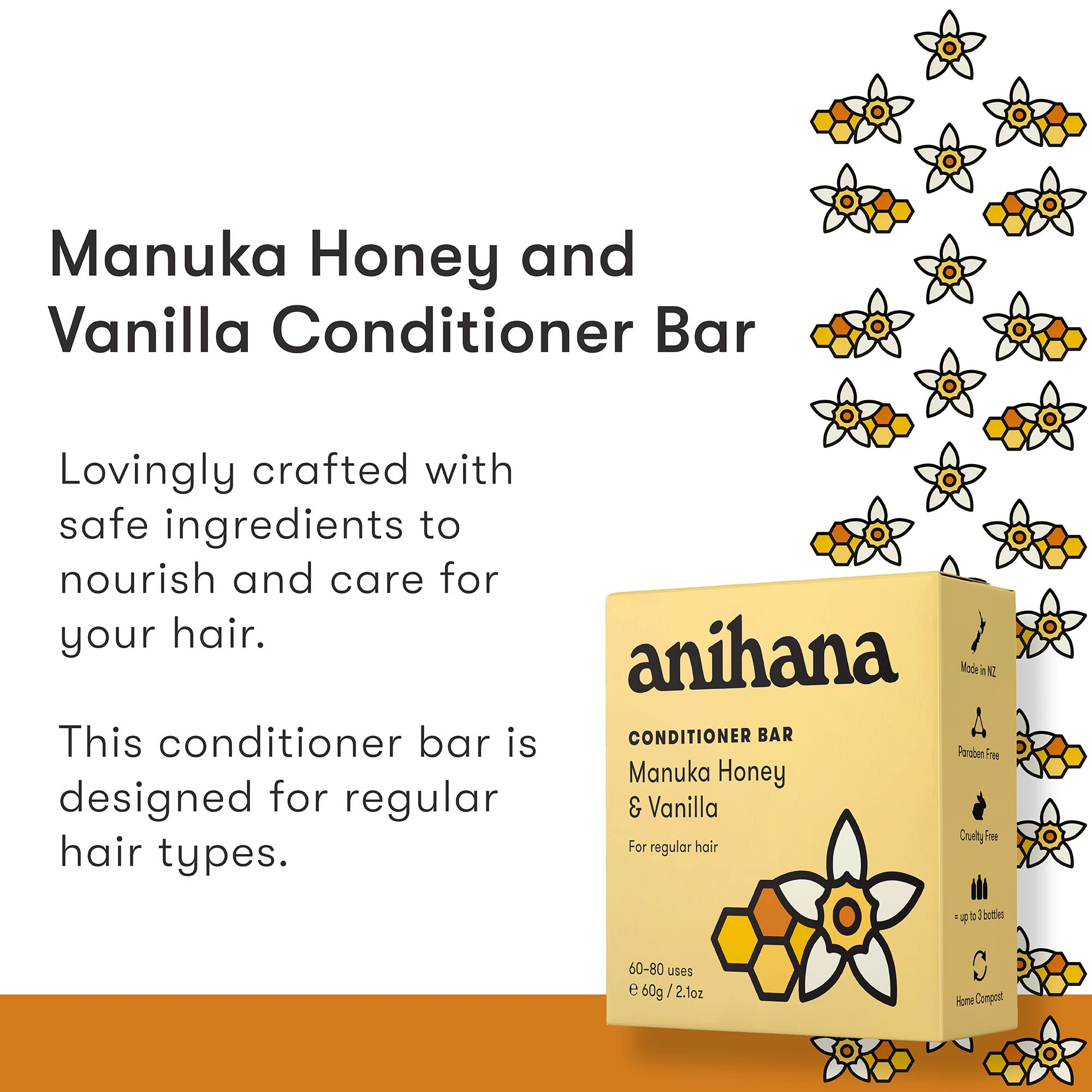 ANIHANA vanilla-scented solid conditioner bar close-up suggesting a pleasant daily fragrance.