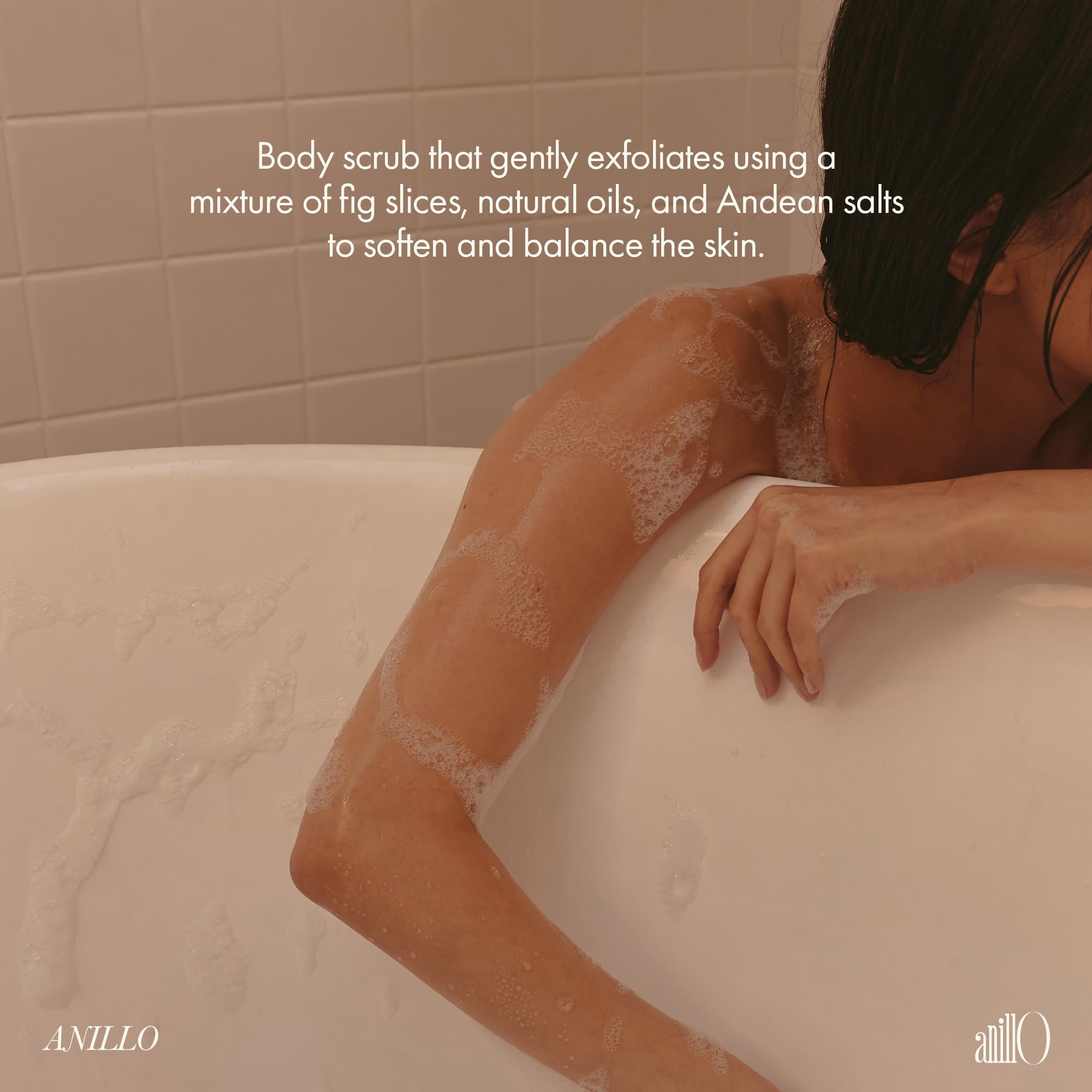 ANILLO Fig Whisky Scrub packaging—paraben-free, sulfate-free, silicone-free promise.