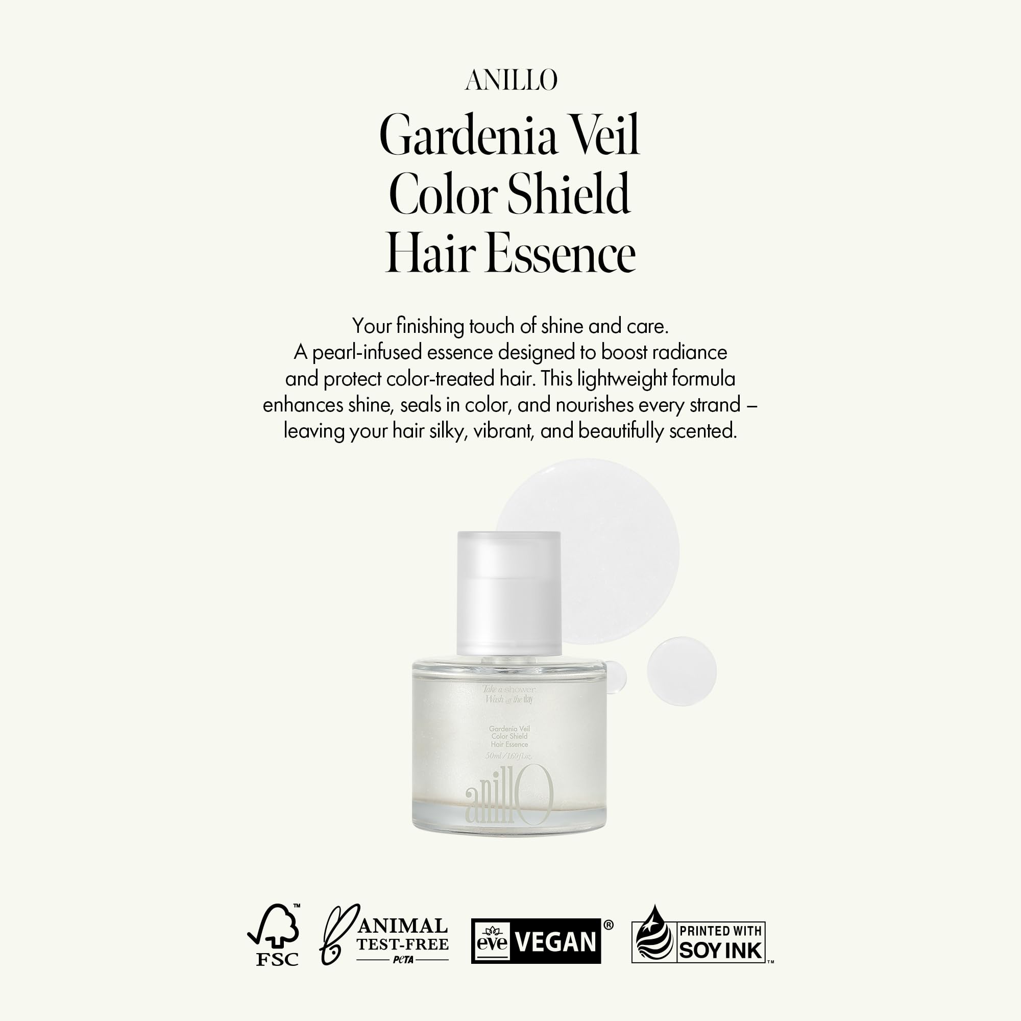 ANILLO Gardenia Veil application pump enables easy leave-in use and quick nourishment.