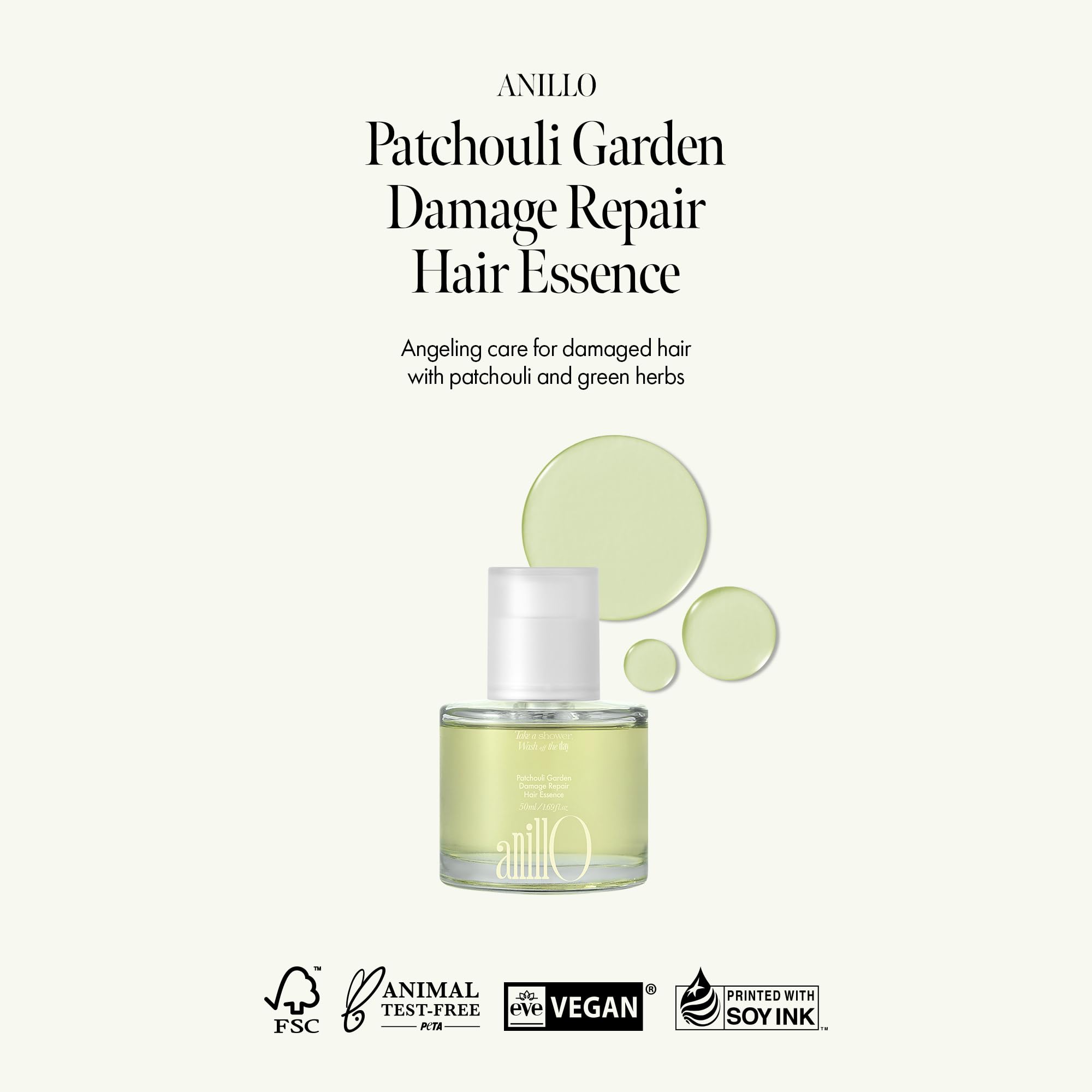 ANILLO leave-in serum with patchouli leaf water for smoother styling.