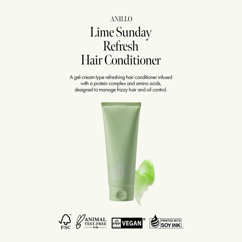ANILLO Lime Sunday Refresh conditioner label closeup highlighting vitamin C and ceramide benefits