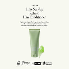 ANILLO Lime Sunday Refresh conditioner label closeup highlighting vitamin C and ceramide benefits