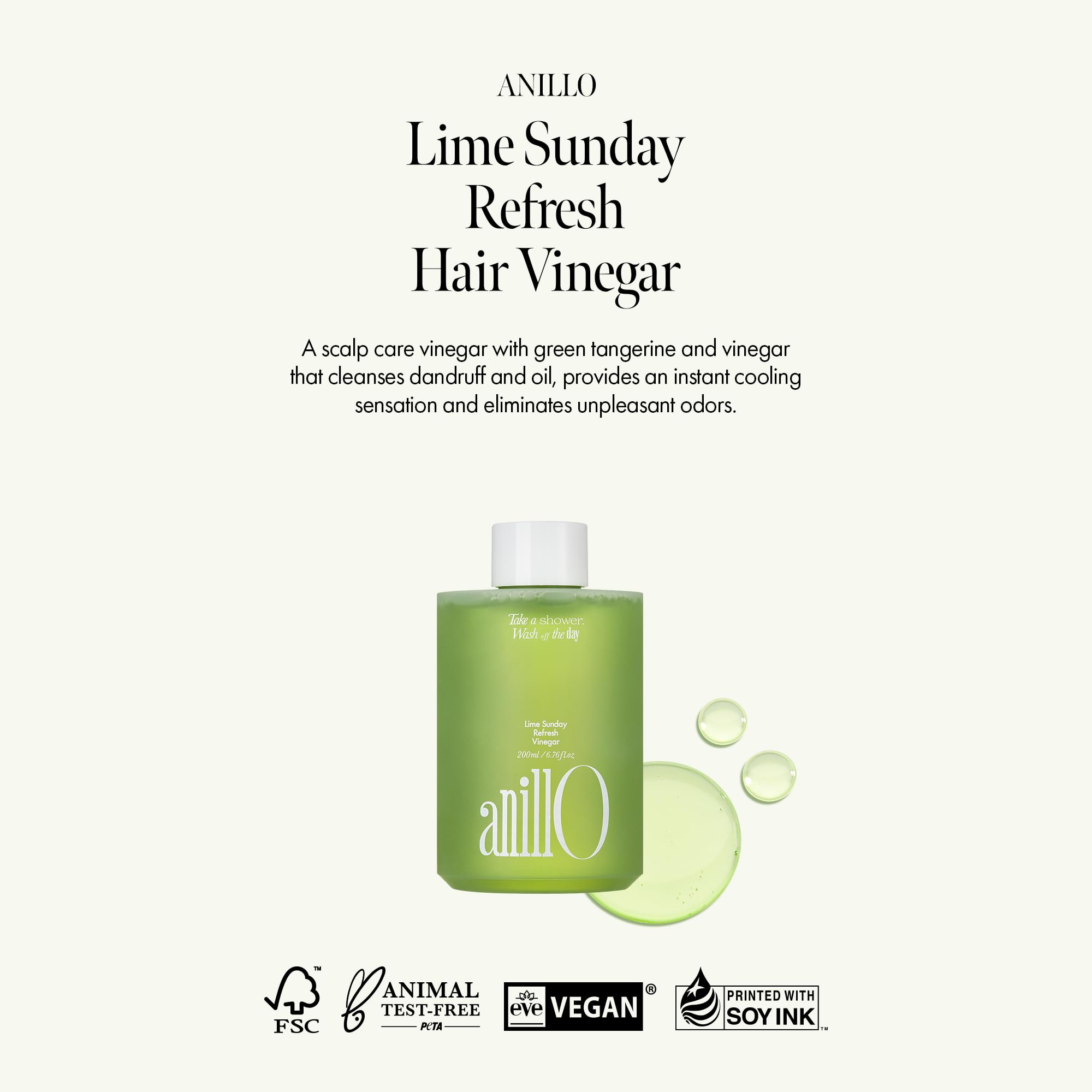 ANILLO Lime Sunday Refresh with green tangerine extract nourishes scalp-friendly shine.