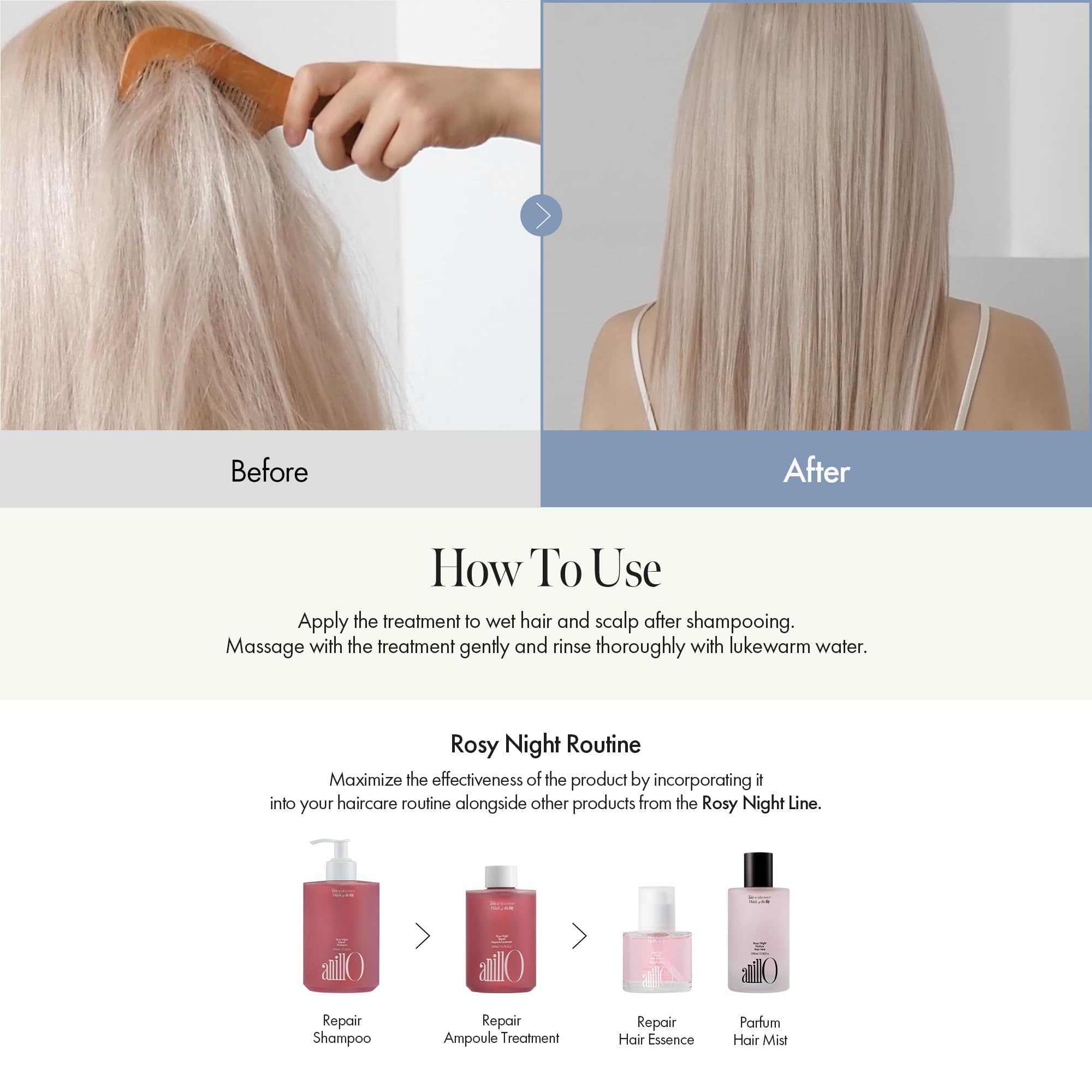 Frizz control by ANILLO Rosy Night for smoother strands and easier styling.