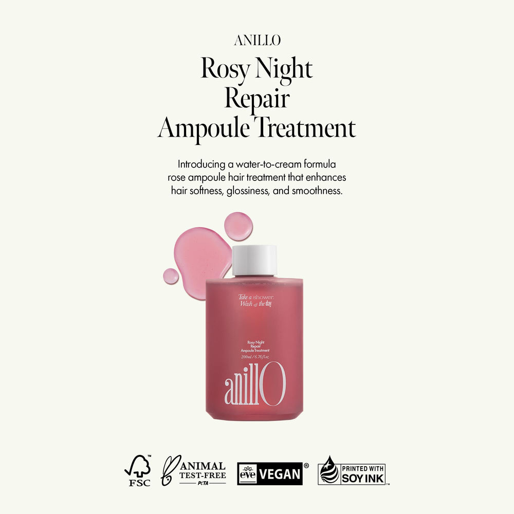 ANILLO Rosy Night liquid application shows fast absorption for hair care.