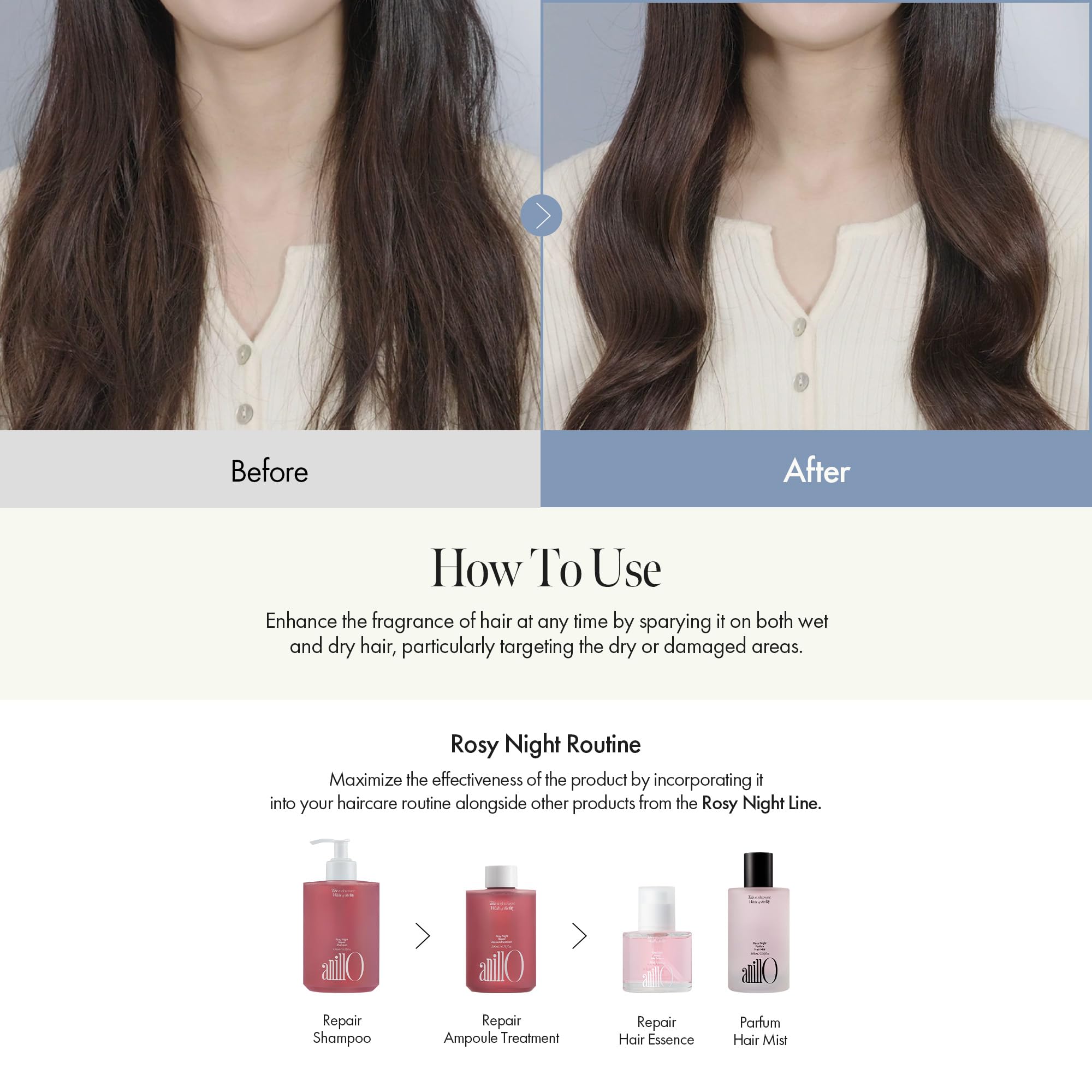 ANILLO Rosy Night on dry hair demonstrates a sleek finished look