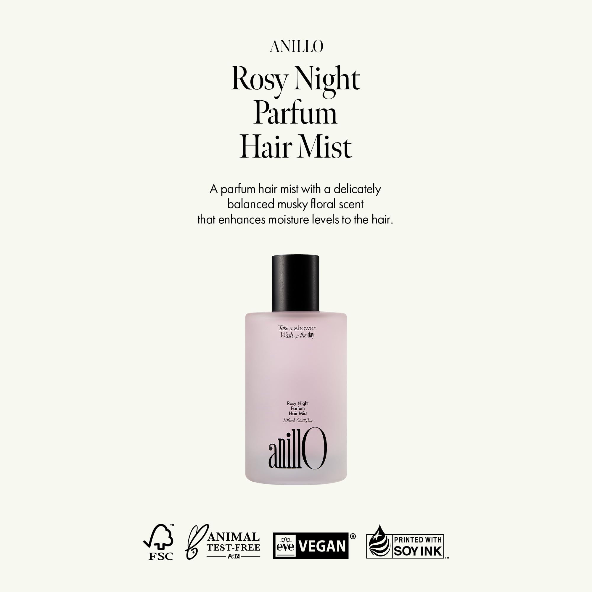 ANILLO Rosy Night mist spray illustrating even dispersion for all-day fragrance