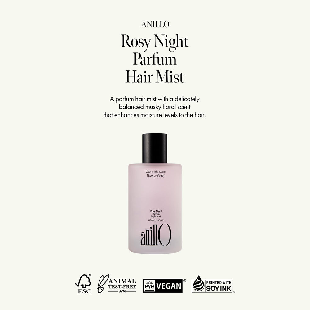 ANILLO Rosy Night mist spray illustrating even dispersion for all-day fragrance