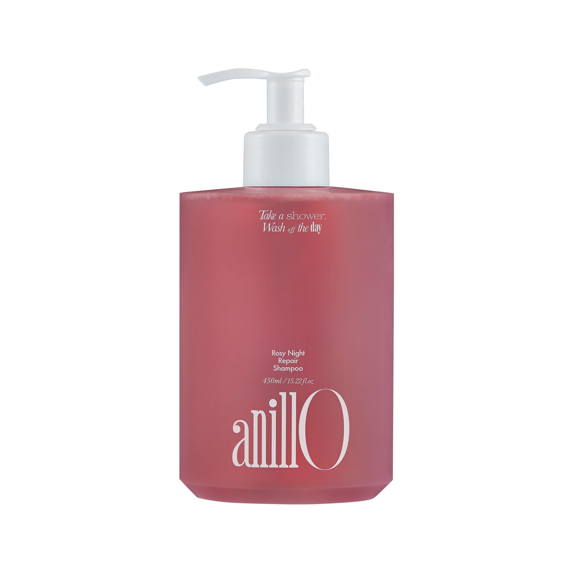 ANILLO Rosy Night Repair Shampoo bottle on sink for color-safe cleansing.