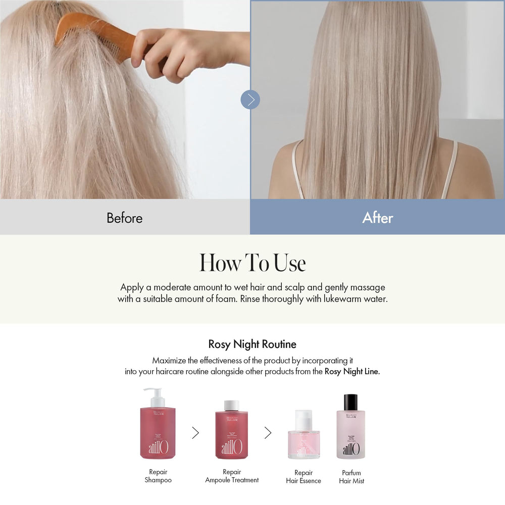 ANILLO Rosy Night Repair Shampoo fragrance swirls, delicate floral-citrus scent.