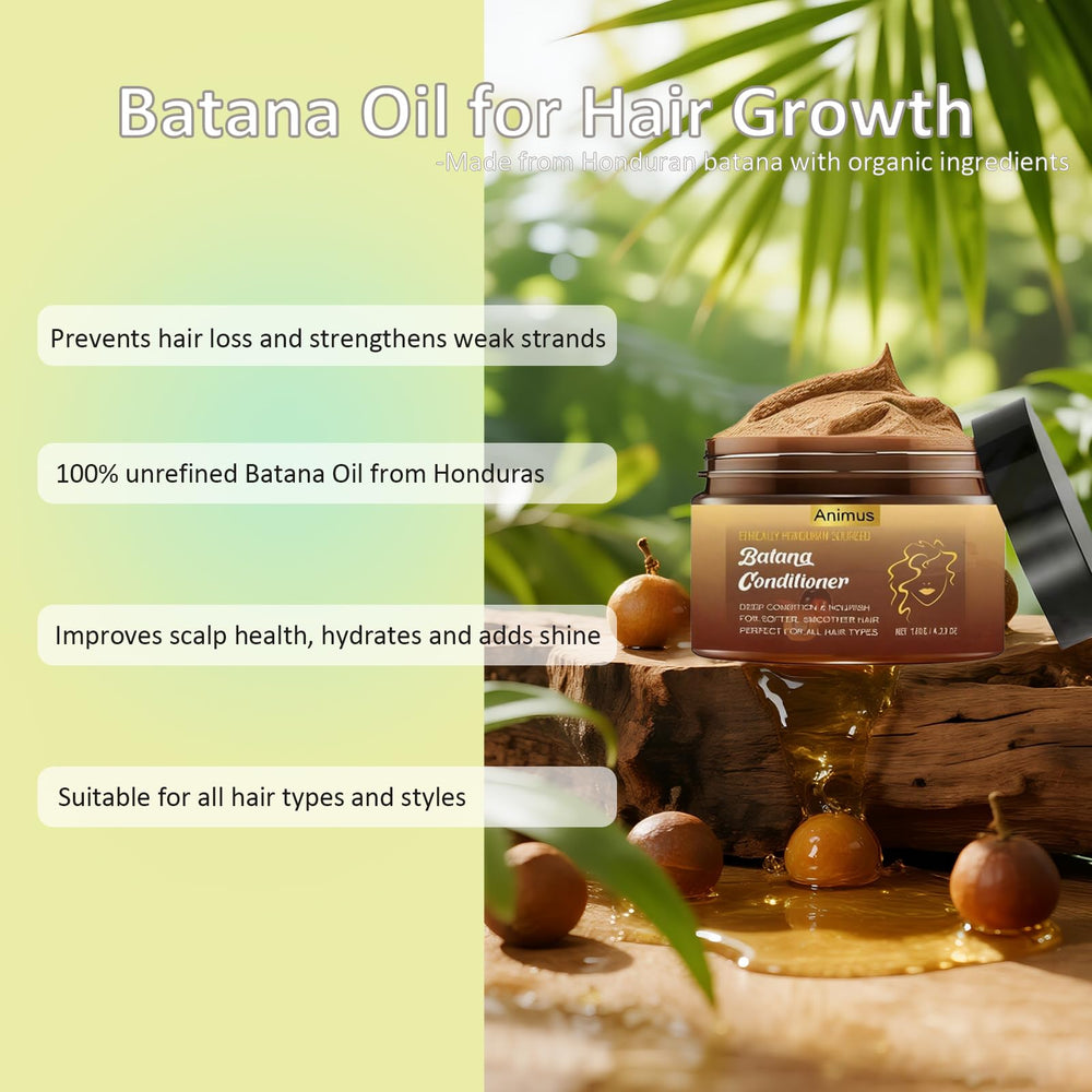 Animus Batana Oil ingredients closeup highlighting pure 100% natural formula benefits.