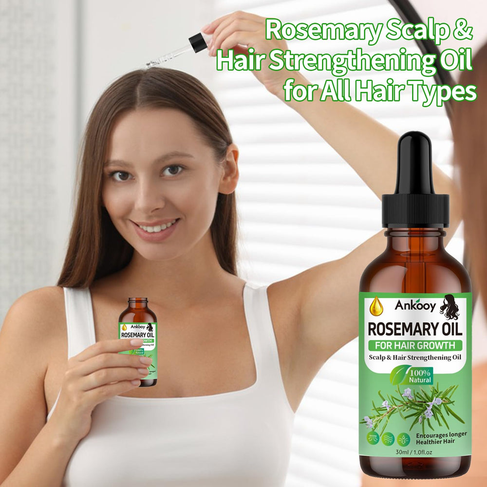 ANKOOOY rosemary oil easy-application demonstrates simple scalp massage usage.