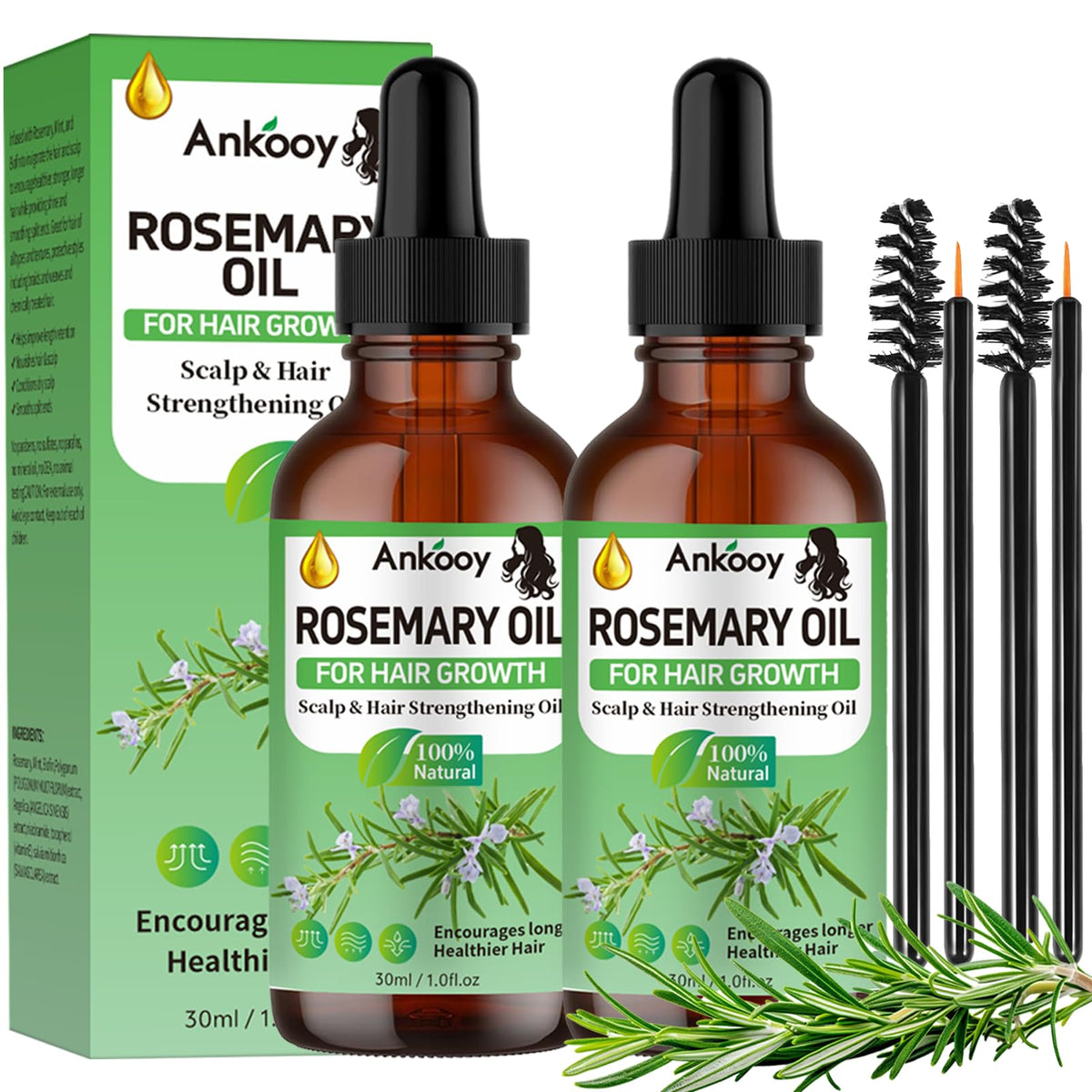 ANKOOOY rosemary oil hair-growth-bottle nourishes the scalp and supports conditioning.