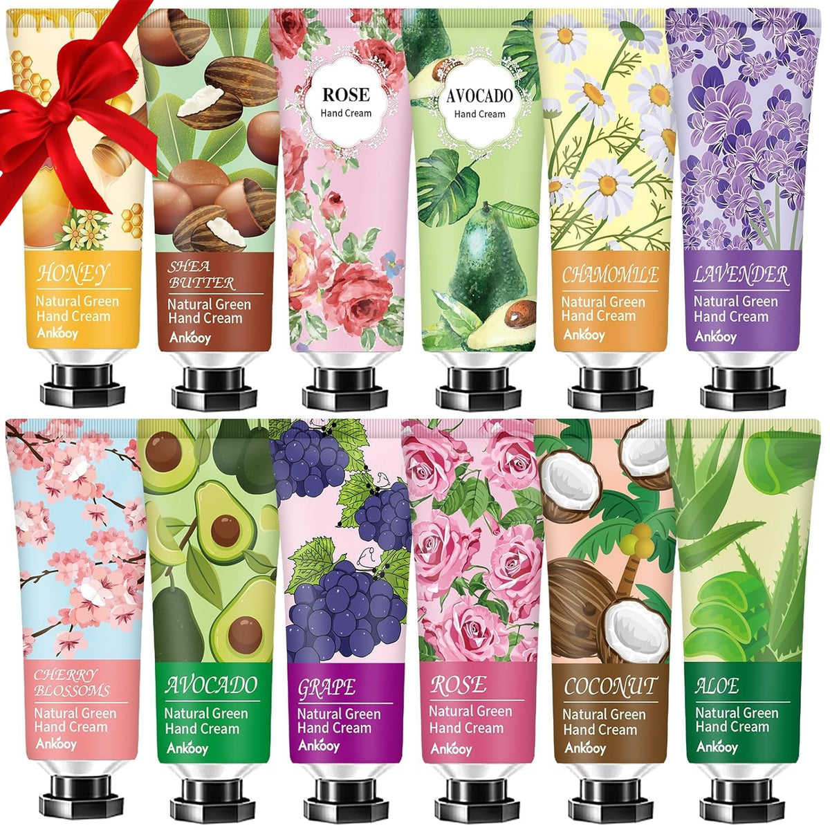 ANKOOY 12-pack hand cream fragrance palette for on-the-go moisturization and mood-based care.