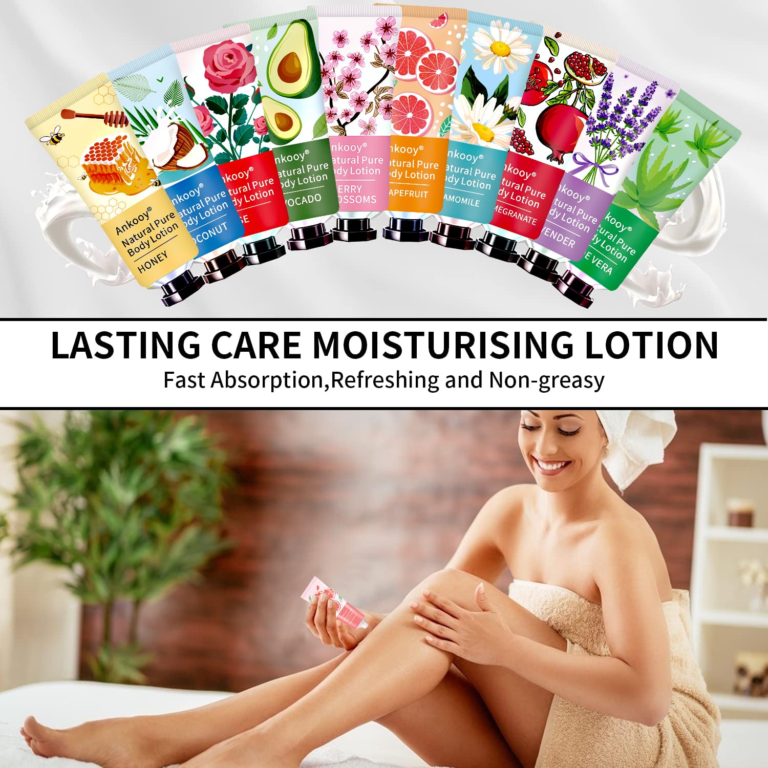 ANKOOOY chamomile lotion soothes skin while providing daily hydration.