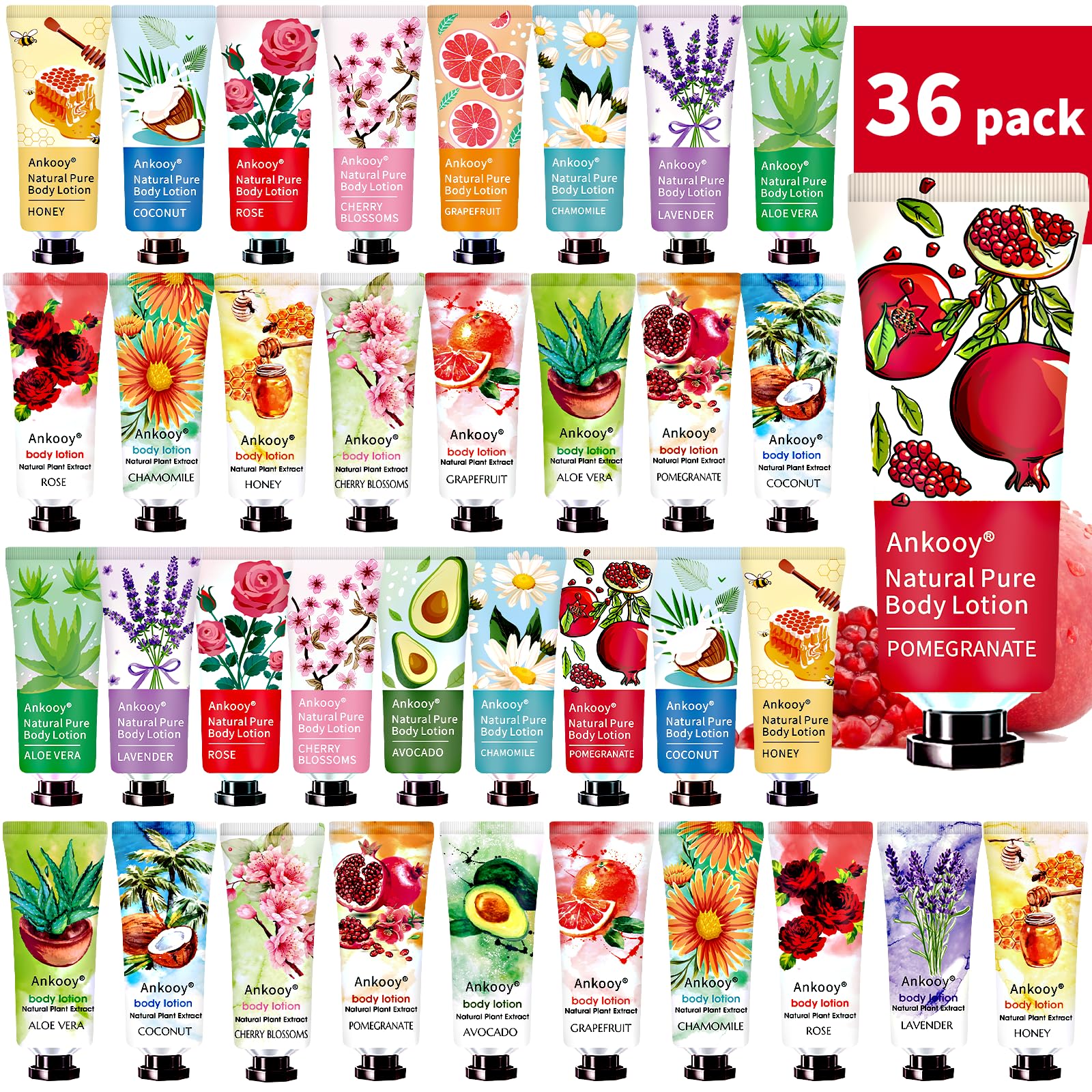 ANKOOOY 36-pack body lotion set with honey fragrance for daily moisture.