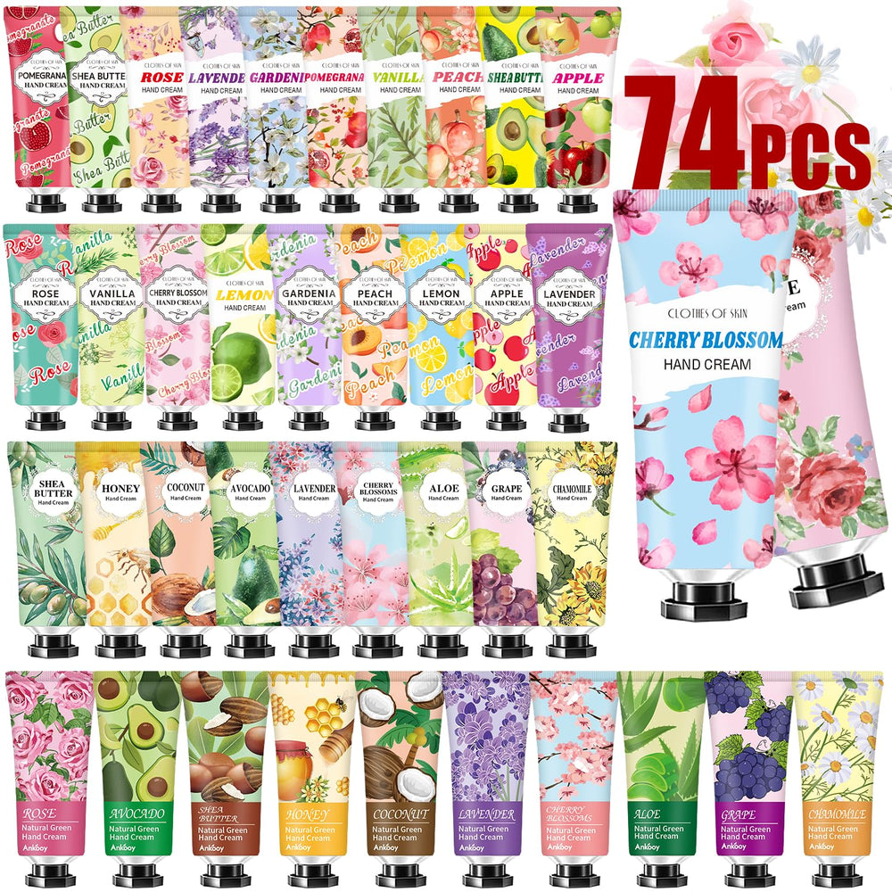 ANKOOY 74-pack hand cream set with assorted fragrances for daily moisture.
