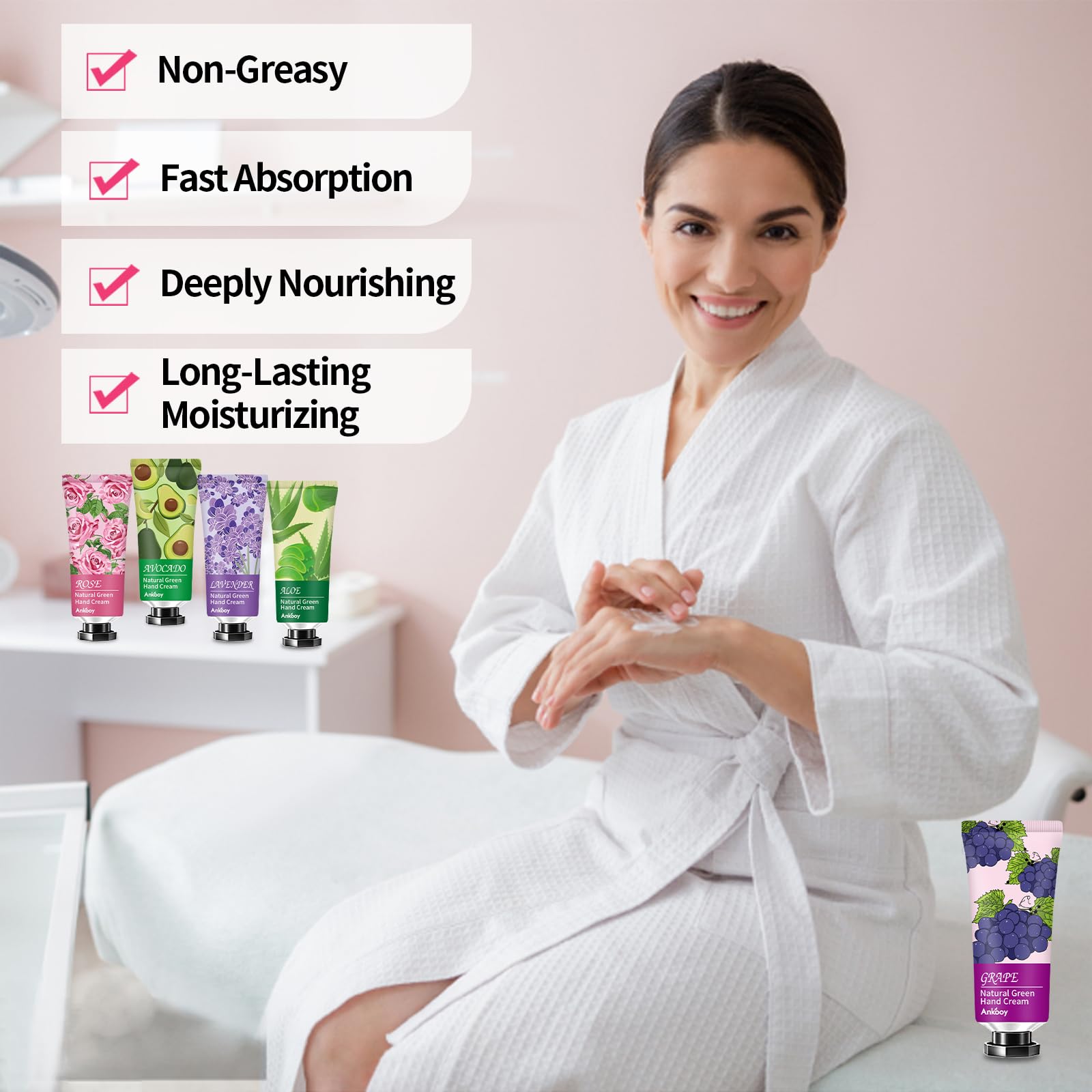 ANKOOY Travel-size hand creams ready for on-the-go moisturization.