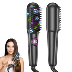 Anluomania Ionic Hair Straightener Brush front view for frizz control and glossy results.