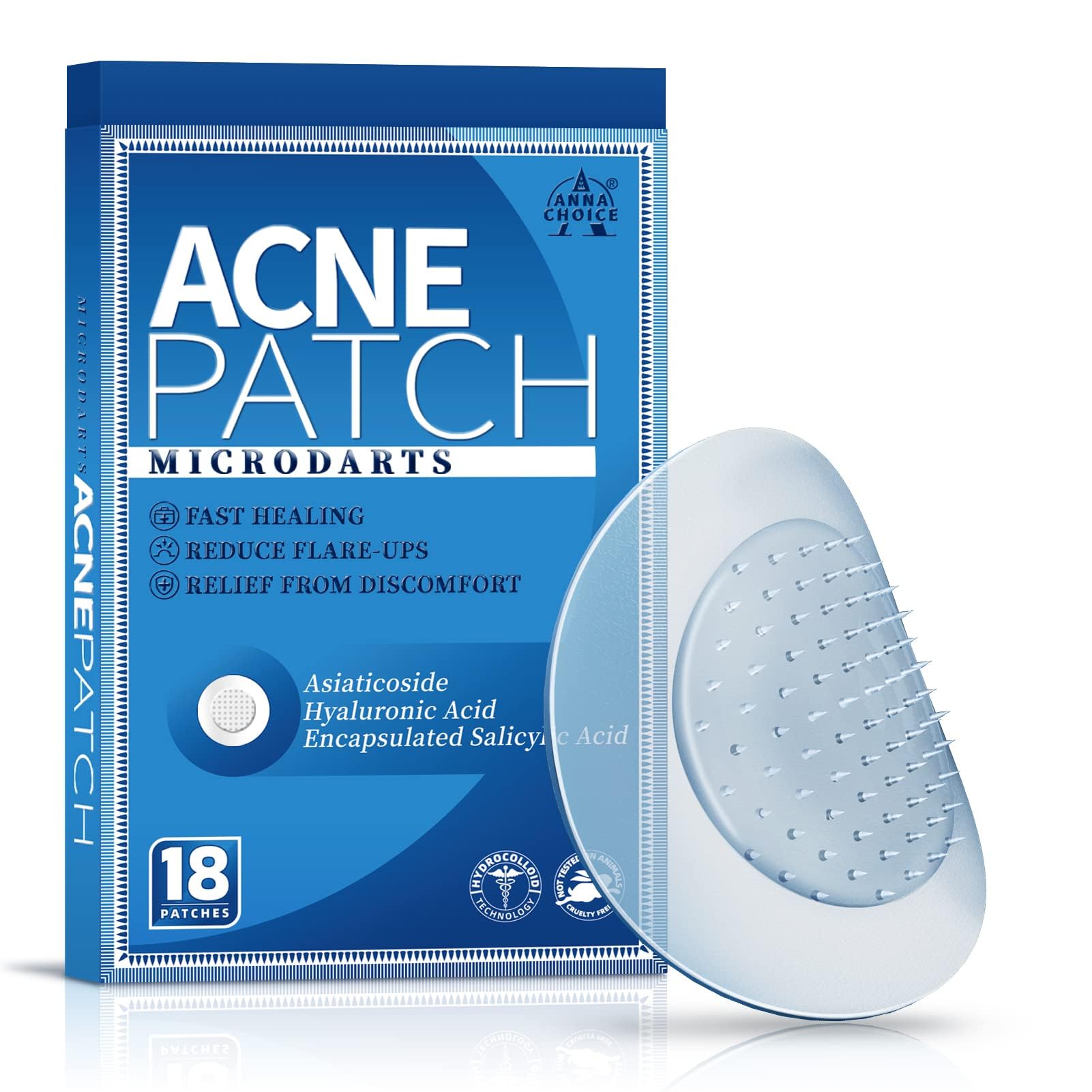 AnnaChoice Microdart Patch packaging with 18-count box for easy acne care