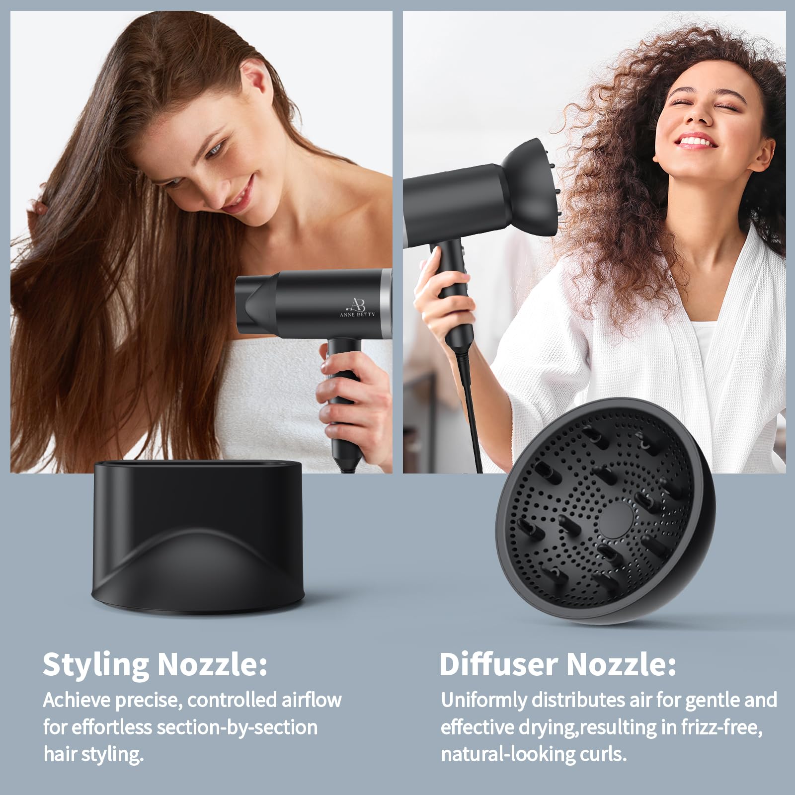 ANNE BETTY hair dryer with concentrator for precise styling.
