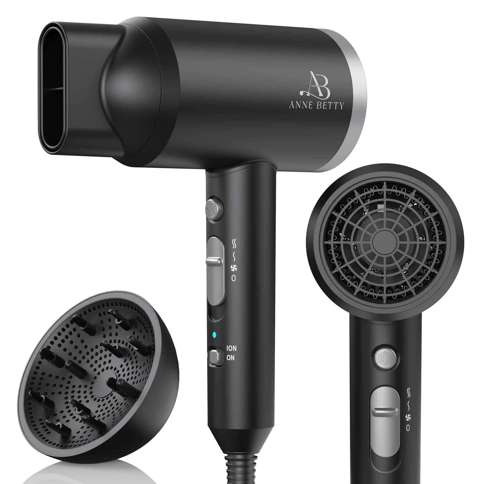 ANNE BETTY Ionic Hair Dryer front view for fast-drying mornings.