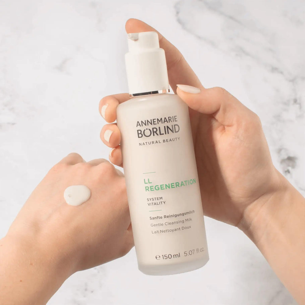 ANNEMARIE BÖRLIND Cleansing Milk application around the eyes demonstrates makeup removal.