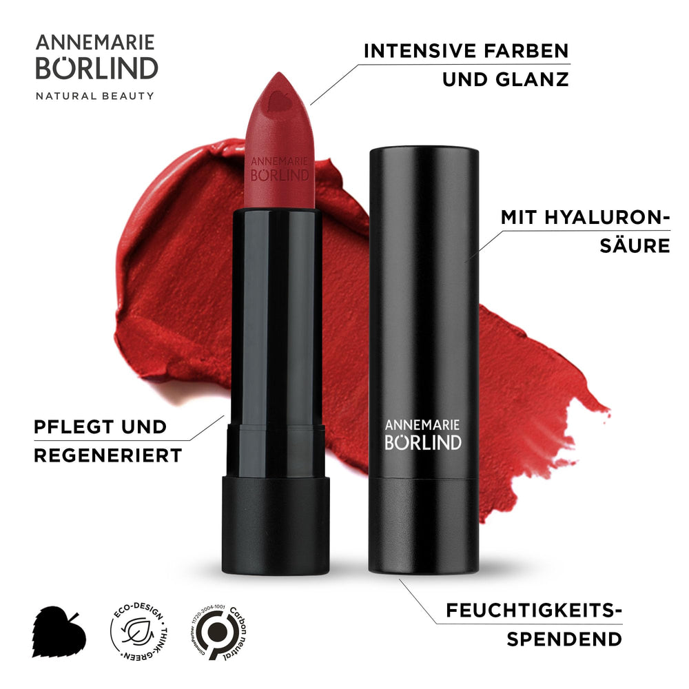 Matte finish texture of ANNEMARIE BÖRLIND lipstick on lips.