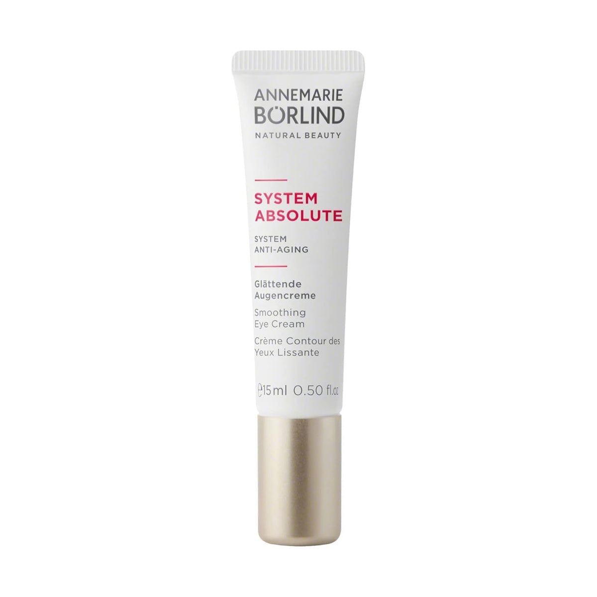 ANNEMARIE BÖRLIND System Absolute Eye Cream tube close-up highlighting nourishment for brighter eyes.