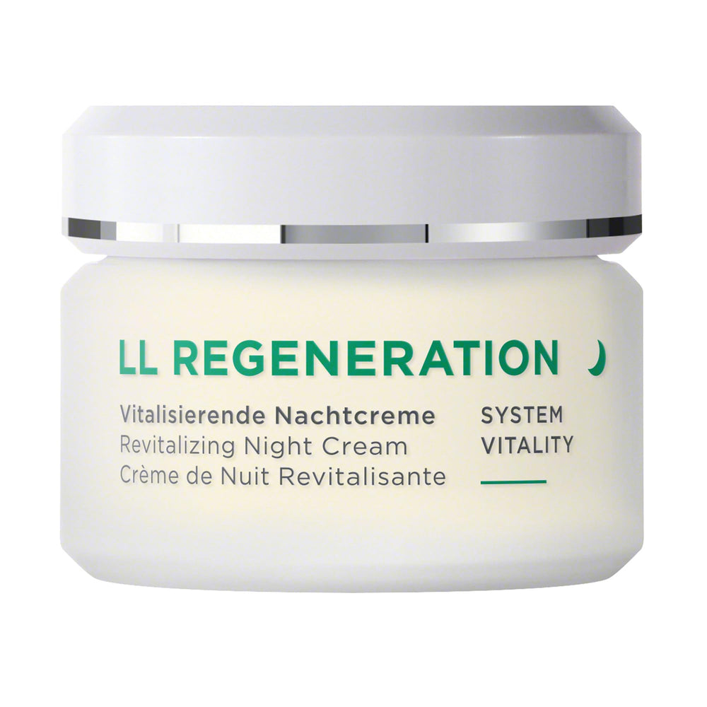 Annemarie Borlind LL Regeneration System Vitality Night Cream bottle ready for nightly skincare ritual.