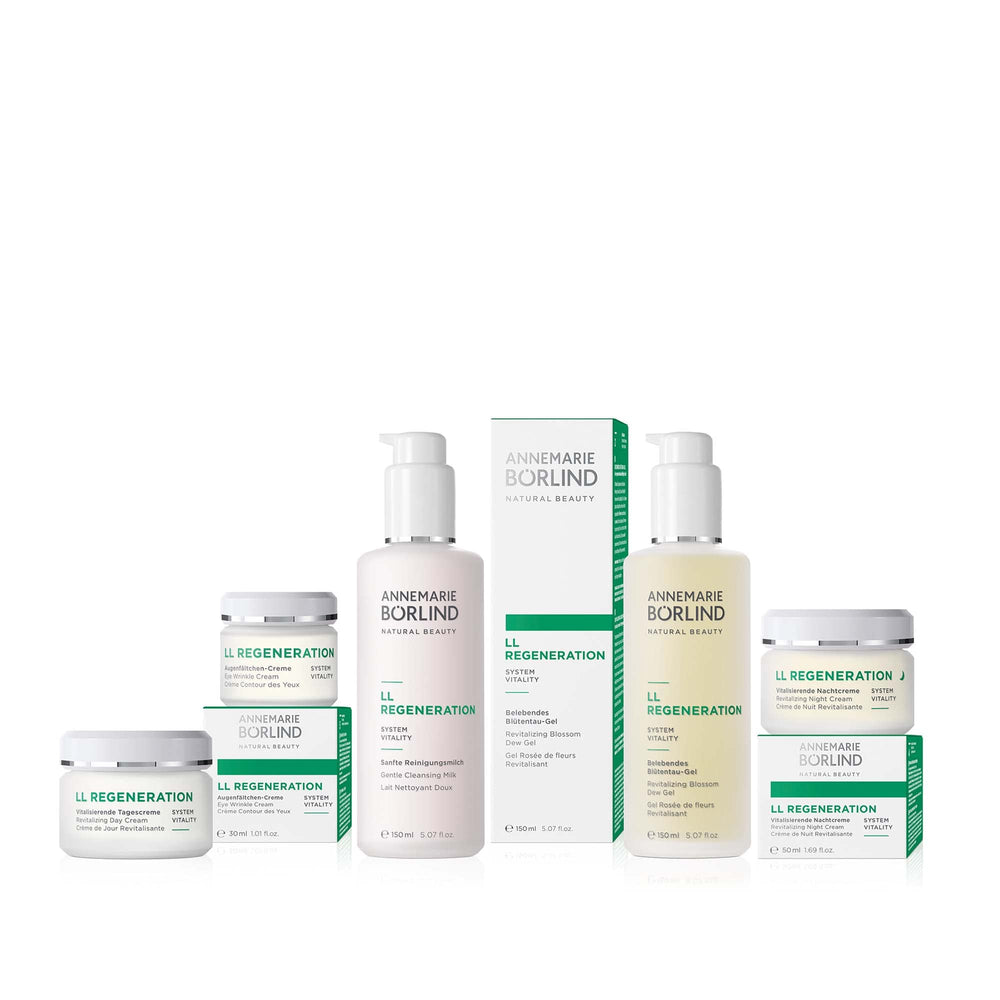 Annemarie Borlind LL Regeneration System Vitality Night Cream massage on cheek during routine.