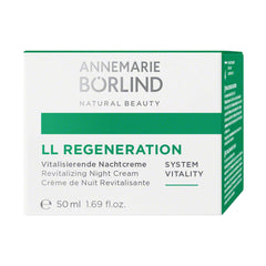 Close-up of Annemarie Borlind night cream texture with herbal extracts for gentle care.