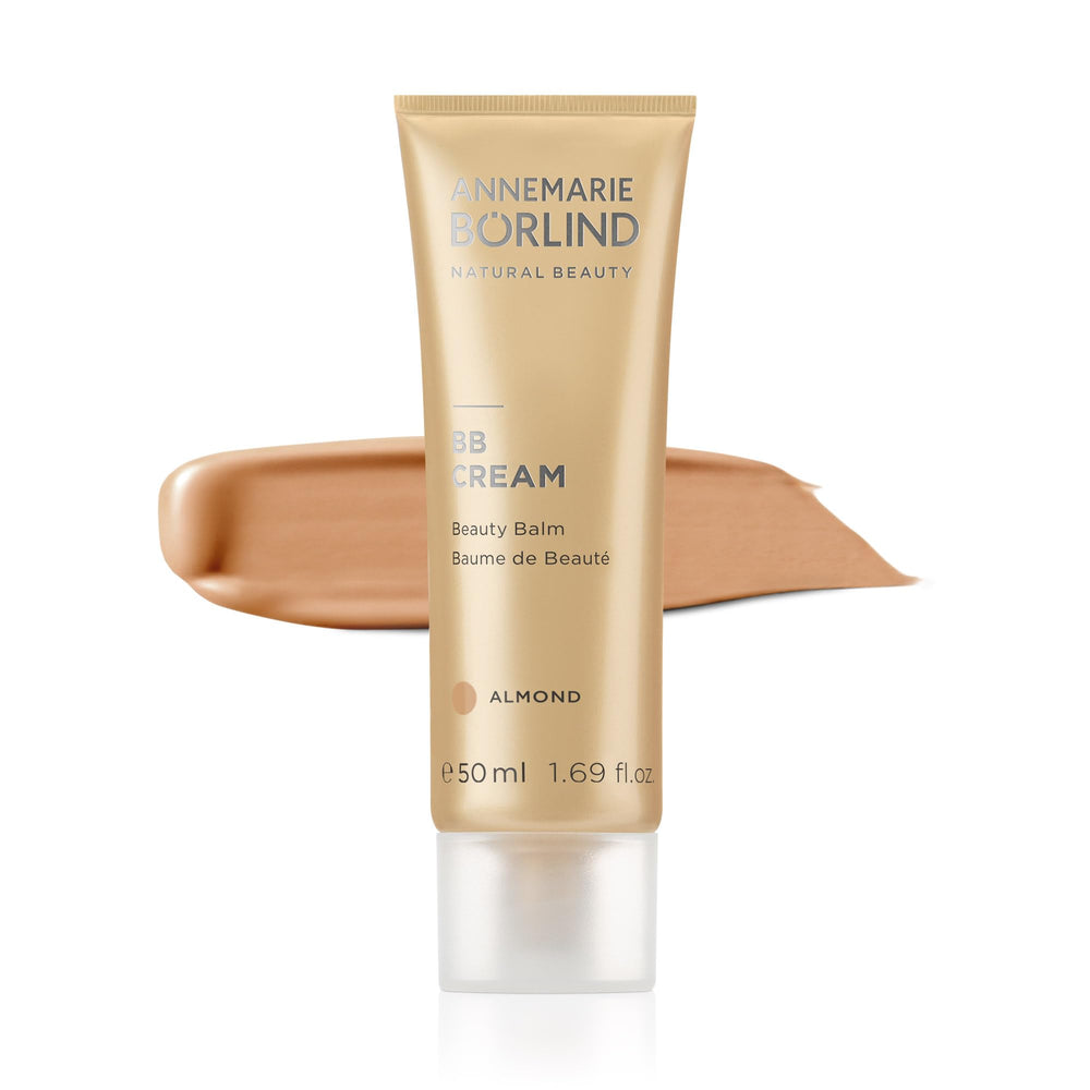 ANNEMARIE BÖRLIND BB CREAM almond tinted bottle offers lightweight coverage and protection