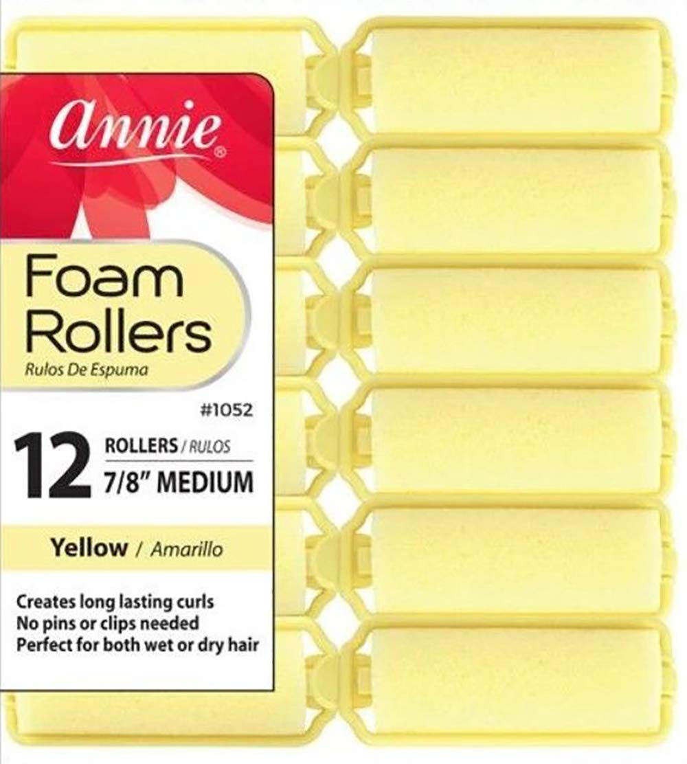 Annie foam hair rollers 7-8 inch yellow pack for gentle, heatless curl formation overnight