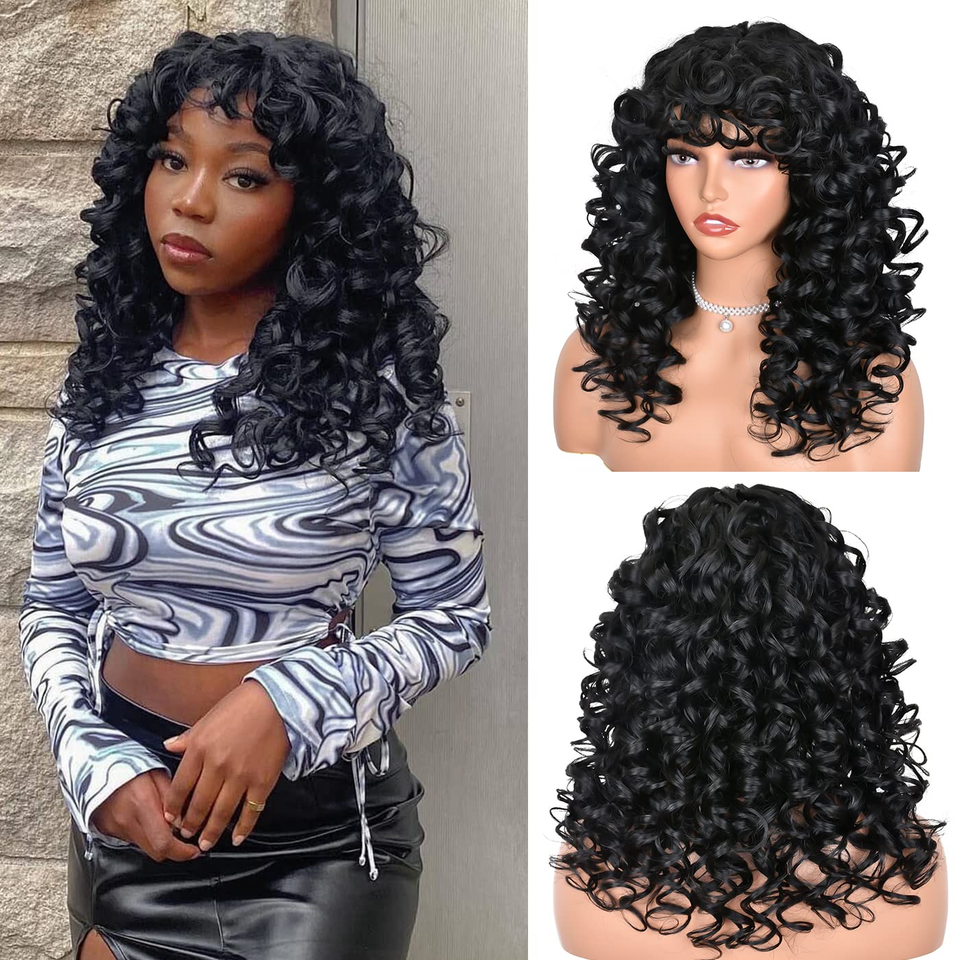 ANNISOUL long curly wig with bangs adds volume and natural movement for everyday wear.