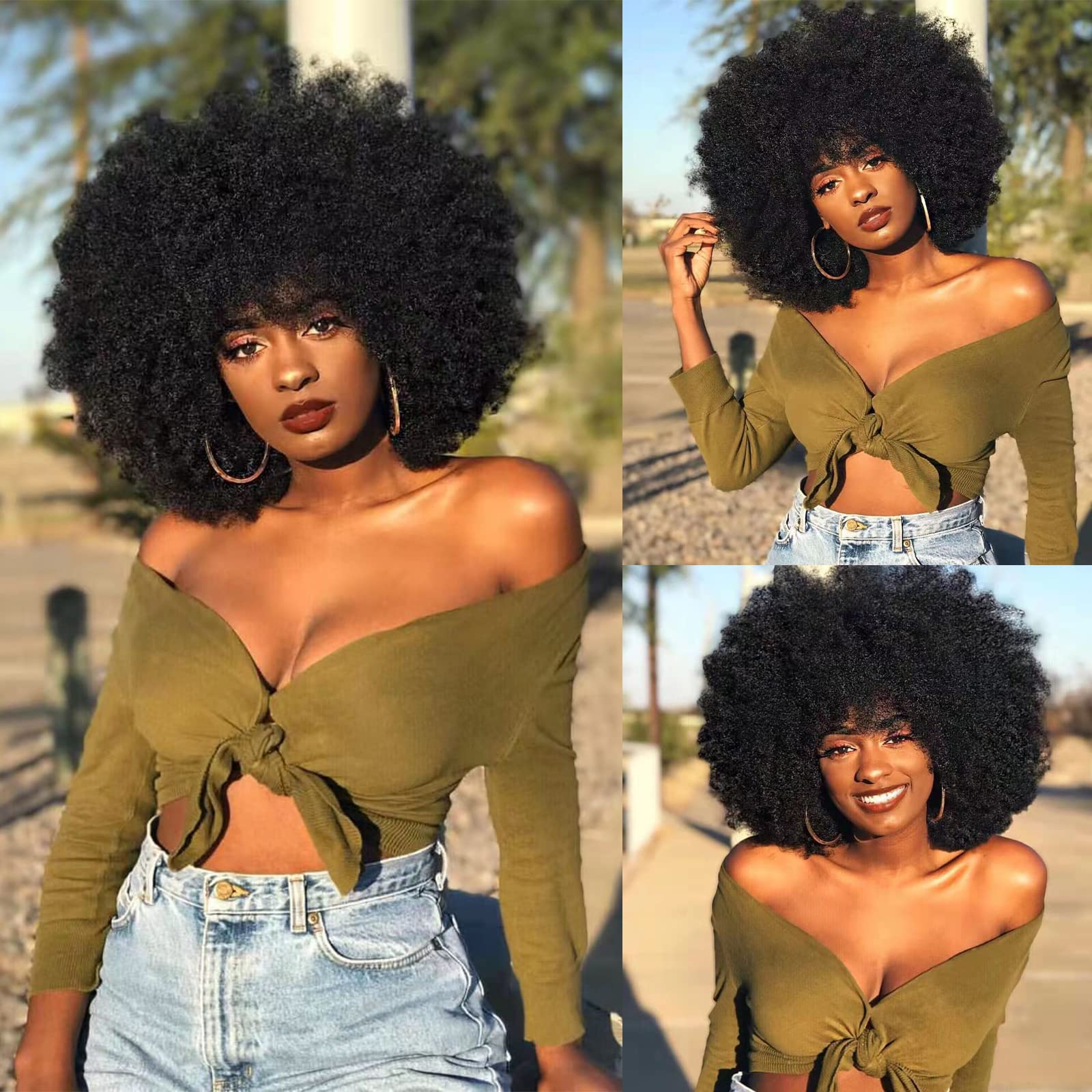 ANNISOUL Afro wig with short curly kinky hair for Black women, breathable cap for daily wear