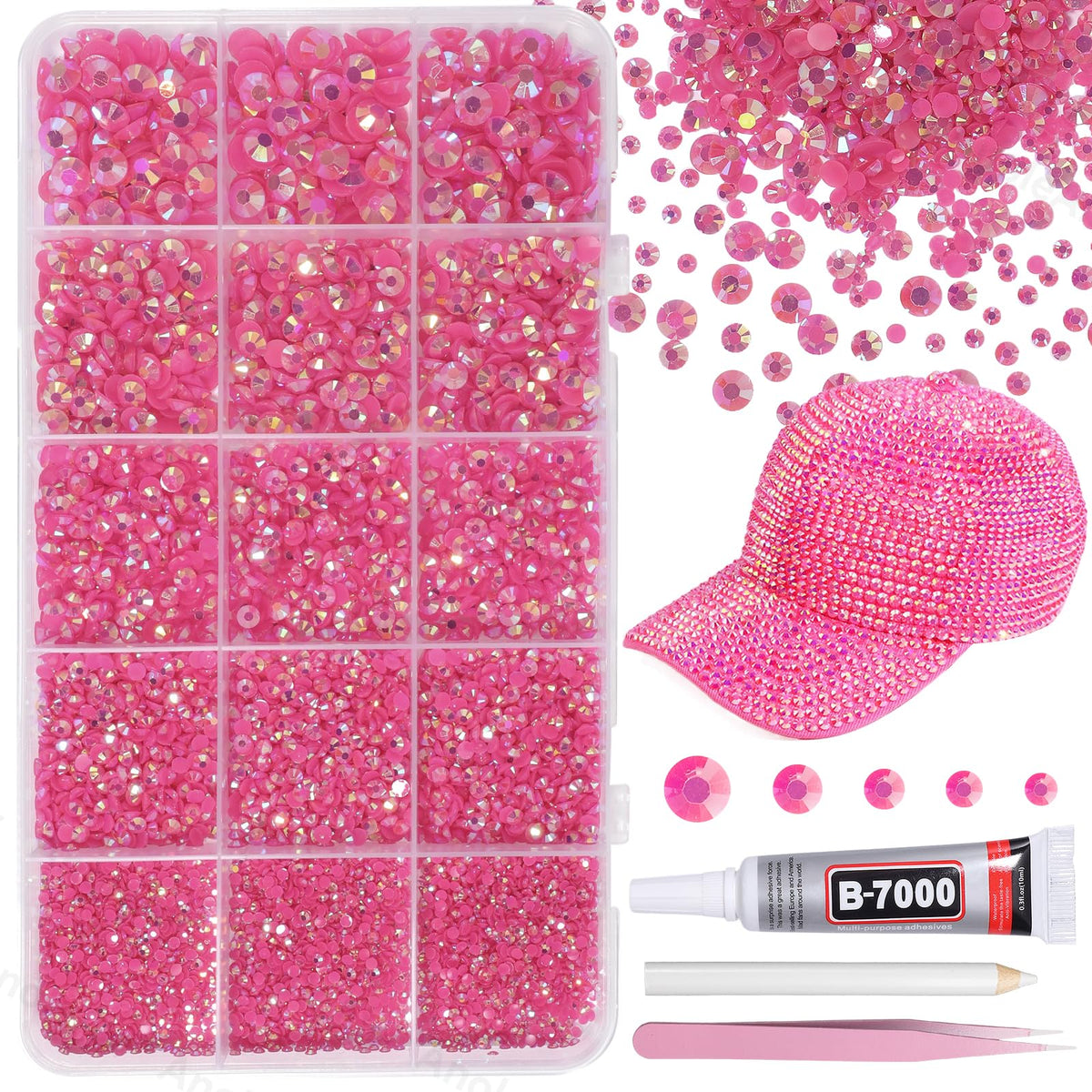 AnoleAir 12000-piece dark pink rhinestones kit for dazzling DIY projects.