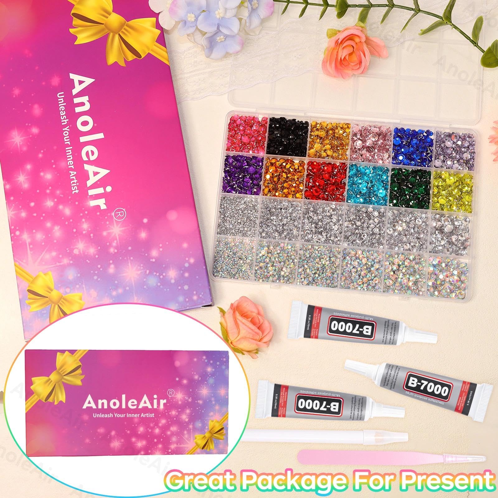 AnoleAir mixed sizes rhinestones for versatile, detail-rich designs.