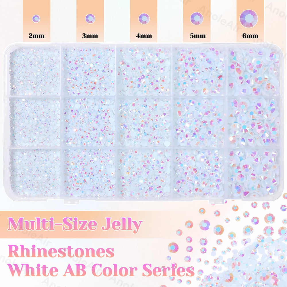 AnoleAir white AB rhinestones 2–6mm mix for tumblers, nails, and accessories.