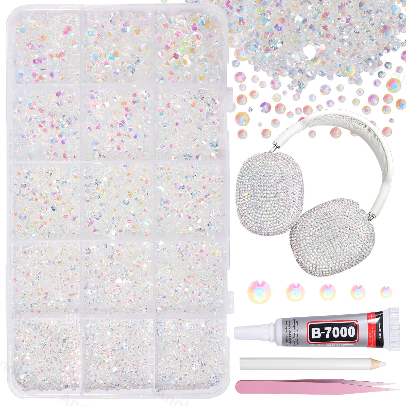 AnoleAir 12000pc Clear White AB rhinestones for bedazzling crafts.