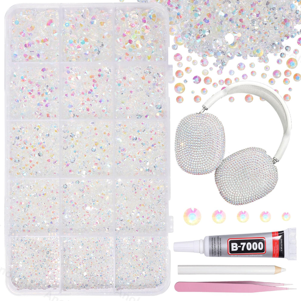 AnoleAir 12000pc Clear White AB rhinestones for bedazzling crafts.