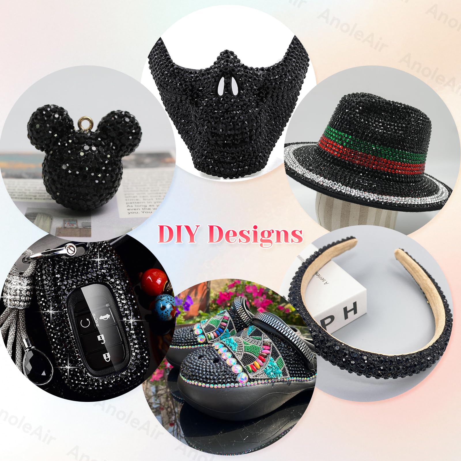 AnoleAir rhinestones on clothing and accessories for durable embellishment.