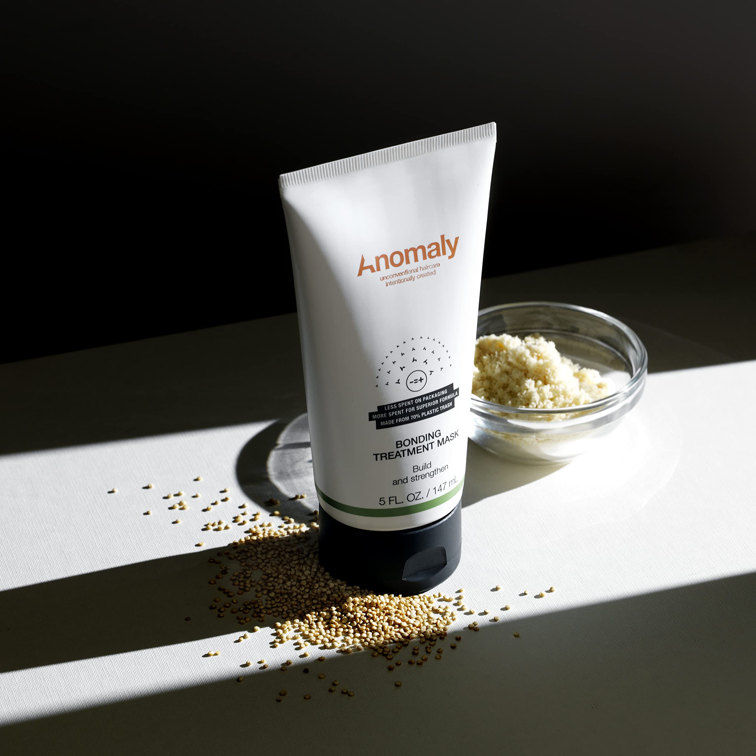 Anomaly Bonding Treatment Mask label highlighting eco packaging from ocean plastic