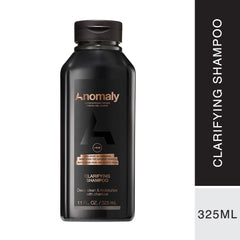 Anomaly Clarifying Shampoo bottle back highlighting ingredients and recyclable packaging.