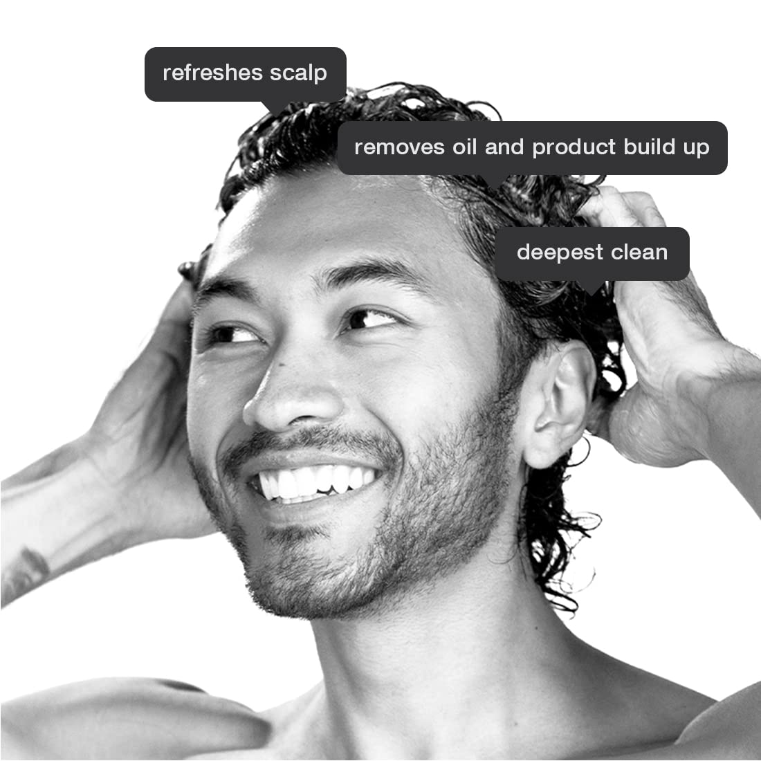 Anomaly Clarifying Shampoo lather on hair demonstrating cleansing action.
