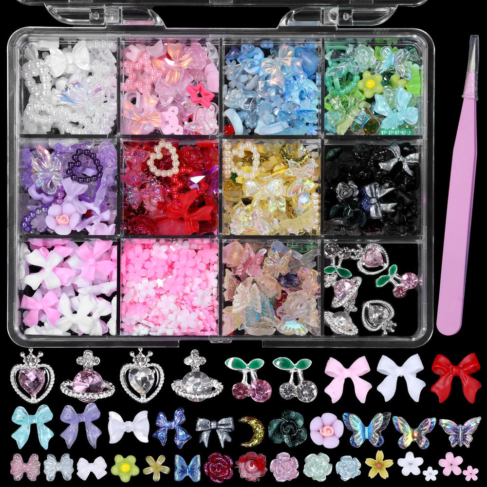 Anower 3D charms varied bows and flowers for creative nail art.