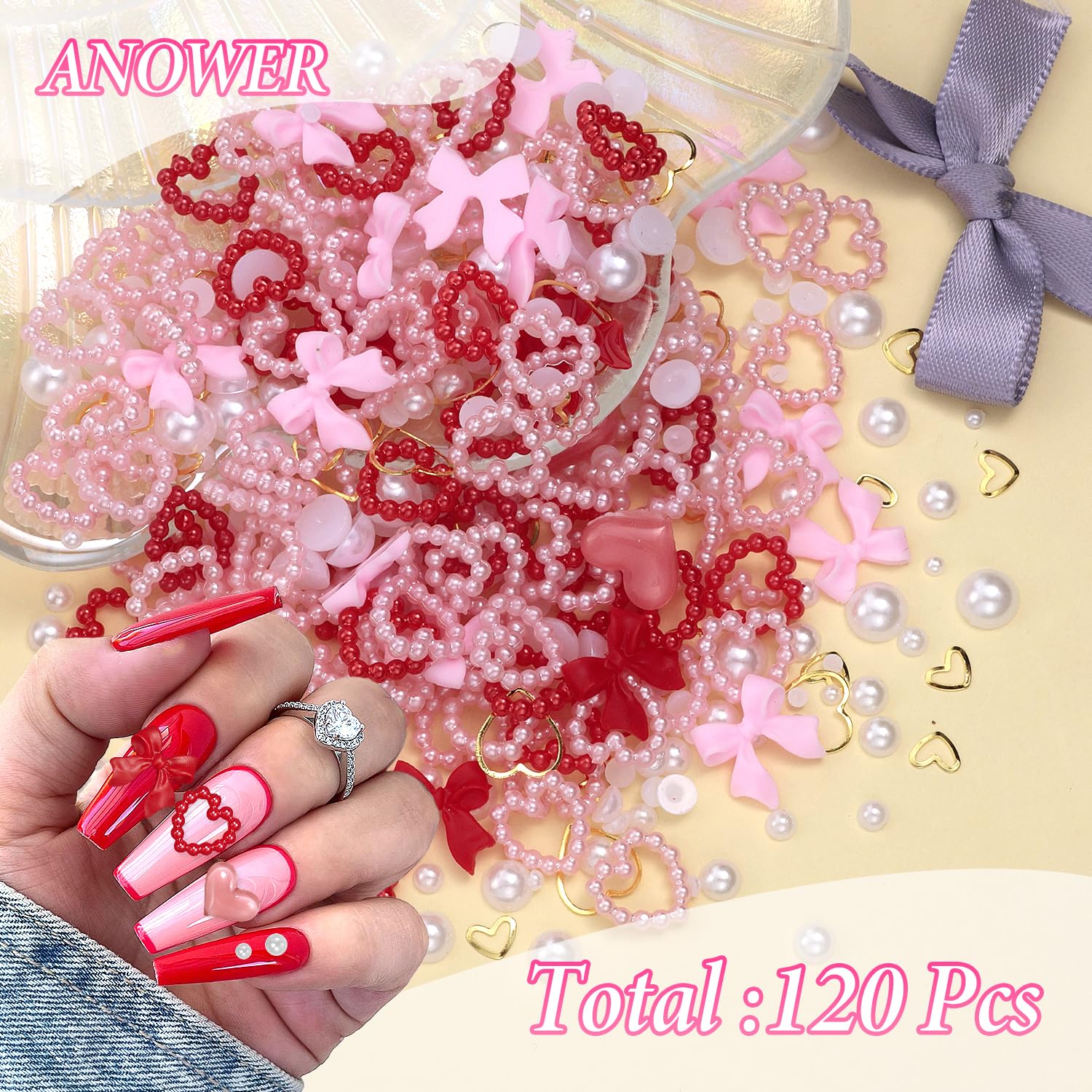 Anower flat-back pearls and gems for nail art deliver easy attachment.